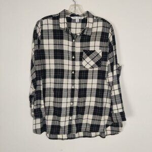 Old Navy Womens The Tunic Shirt Size XXL Black White Plaid Cotton